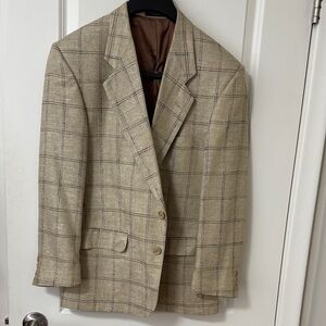 Eaton Silk Elegant Beige Checkered Men's Blazer